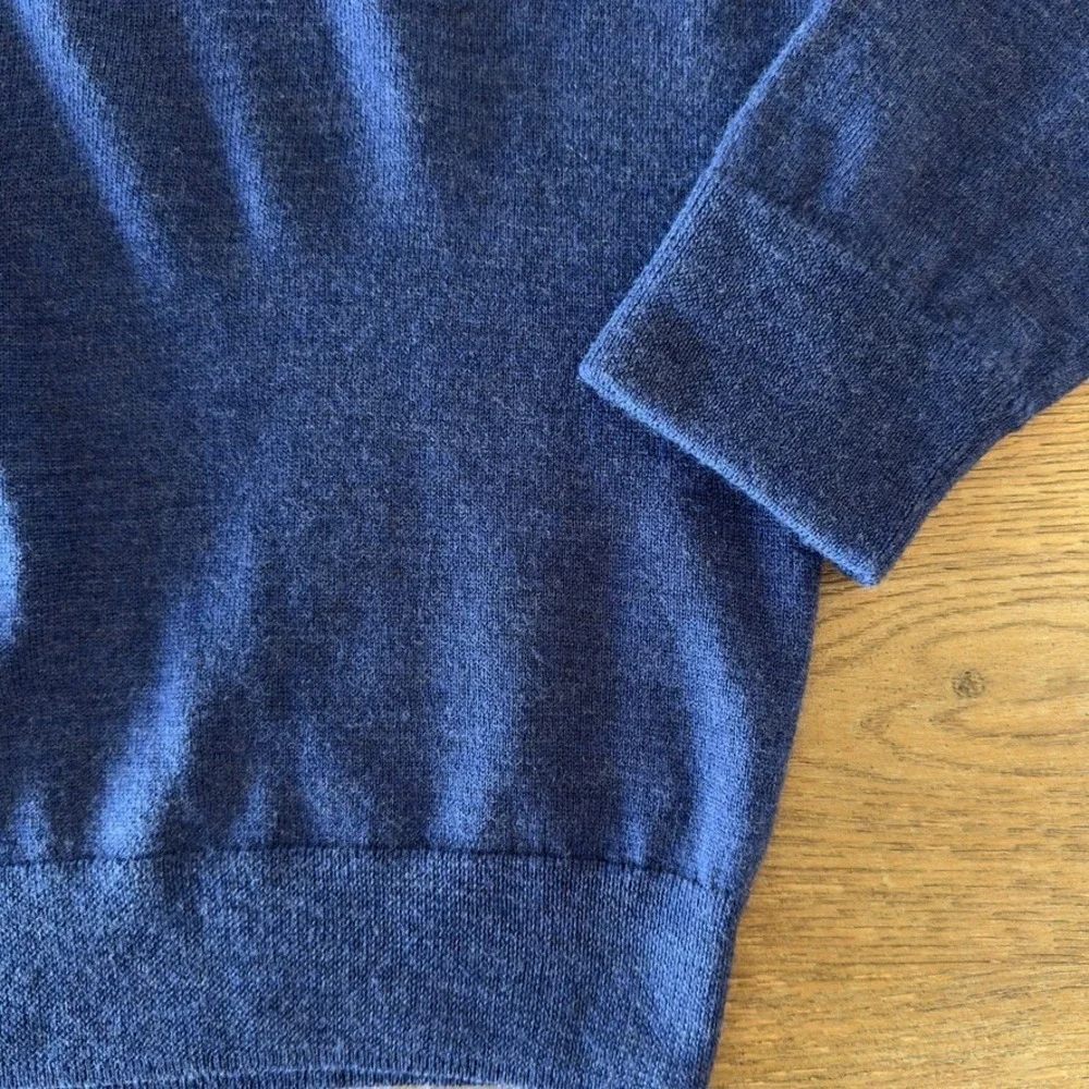 Nordstrom 100% Washable Merino‎ Wool 1/4 Zip Sweater-Blue-Contrast Neck-Size XL